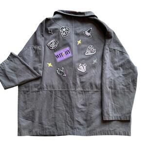 🙂 Upcycled Vintage Oversized Gray Jacket Witchy Patchwork Grunge Unisex Coat